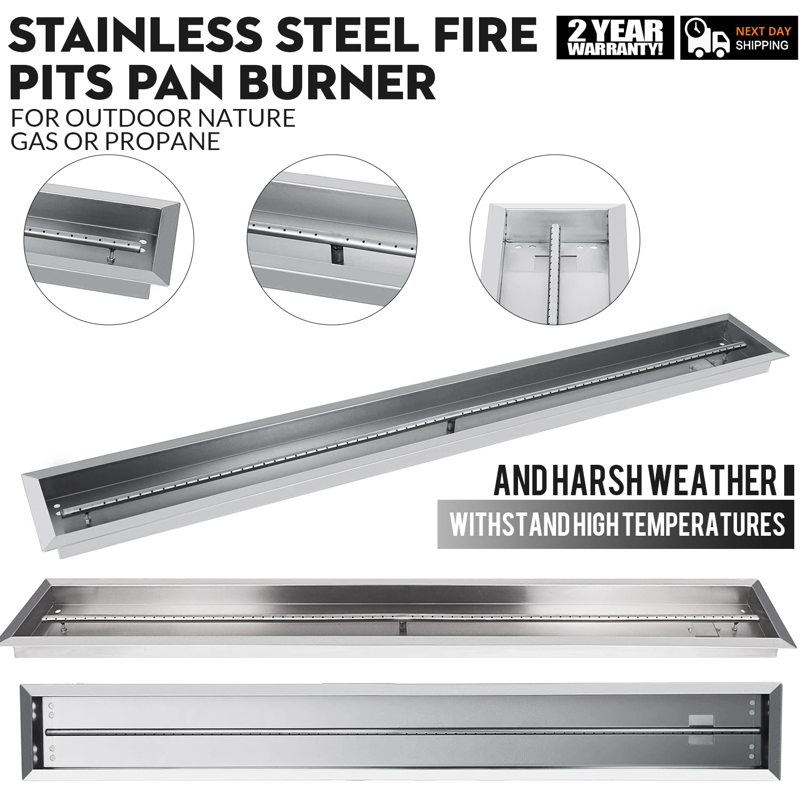

62”X 8” Drop-In Gas Fire Pit Pan Burner Metal Linear Trough Heater Yard