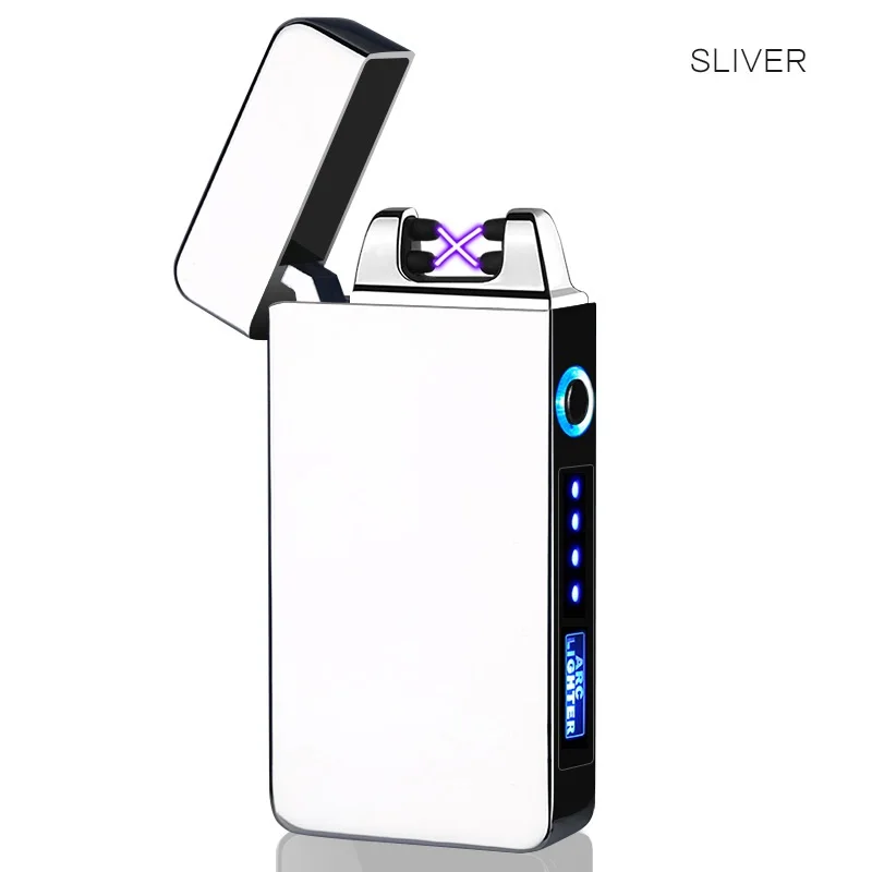 Ice Silver Двойная дуга USB Электронная зажигалка зеленый лазер Lgnition Беспламенное ветрозащитное плазменное зажигалка аксессуары для курения мужские подарки - Цвет: Ice Silver