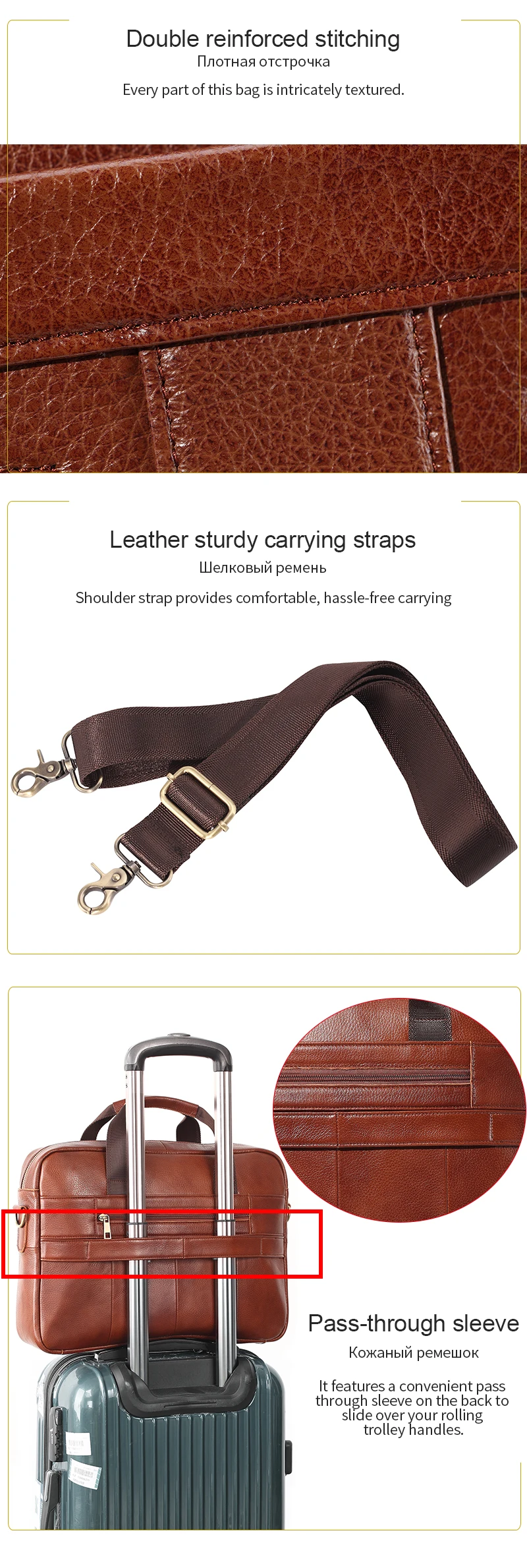 Genuine Cow Leather Men's Briefcase Bag For Work Business Handbags Shoulder Bags 14 Inch laptop Casual Cross body Large Capacity