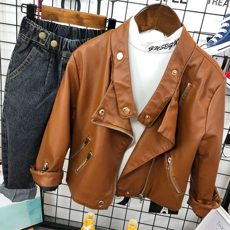 

Children's PU Leather Jackets 2019 Autumn New Boys Tracksuits Kids Clothing Sets Boy Lapel Leather Coats Baby Boys Fashion Suits