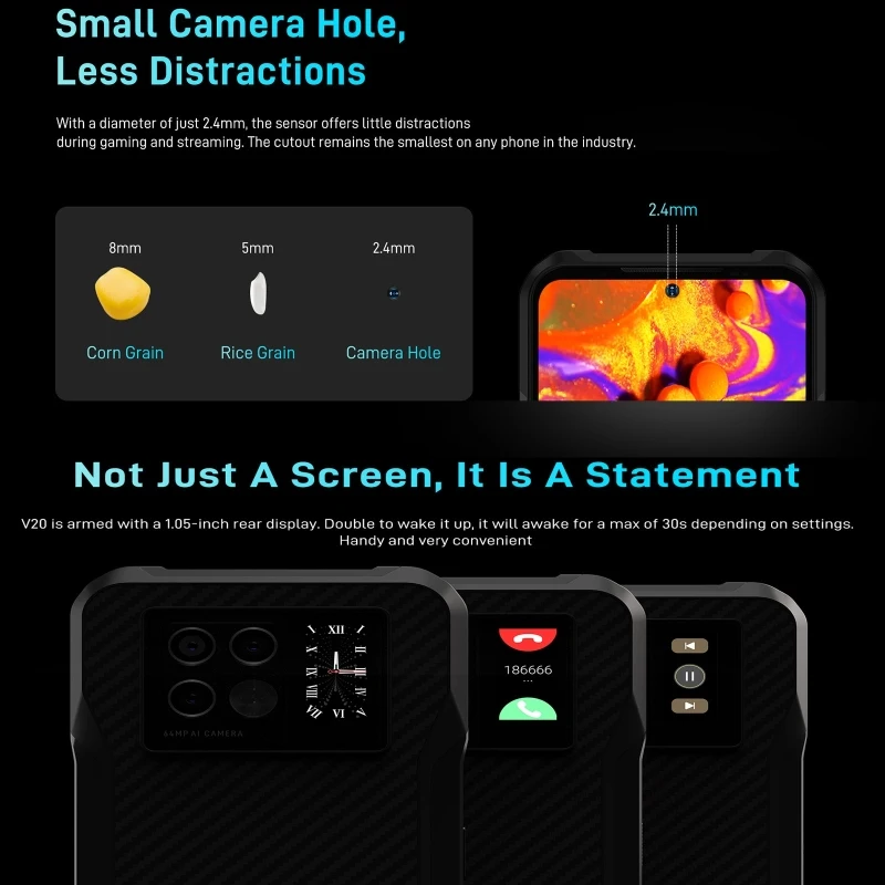 DOOGEE V20 Dual 5G Rear Mini Display Rugged Mobile Phone 6.43'' 8GB 256GB 64MP Triple Rear Camera NFC Wireless Charge Smartphone 8gb ddr4