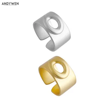

ANDYWEN 2020 925 Sterling Silver Gold Circle Resizable Ring Round Luxury 2020 Fashionable Rock Punk Adjustable Rings Jewelry