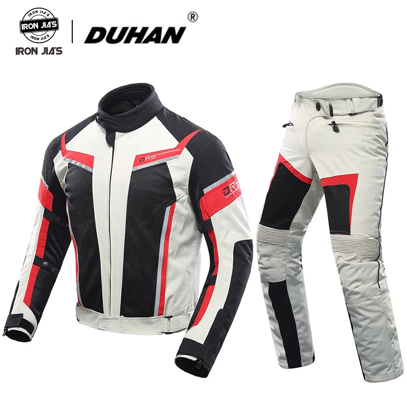 

DUHAN Men Motorcycle Protective Jacket Motorcycle Pants Set Spring Summer Breathable Mesh Riding Jacket Moto Pants Suit Clothing