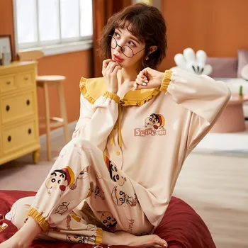 

QUUENX sleepwear Pajamas Women's Cotton Spring and Autumn Long-Sleeved Sweet Cute Wearable home suit Women's pajamas