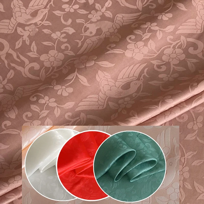 100 см* 114 см винтажные птицы цветок шелк хлопок жаккардовая ткань для платья натуральный