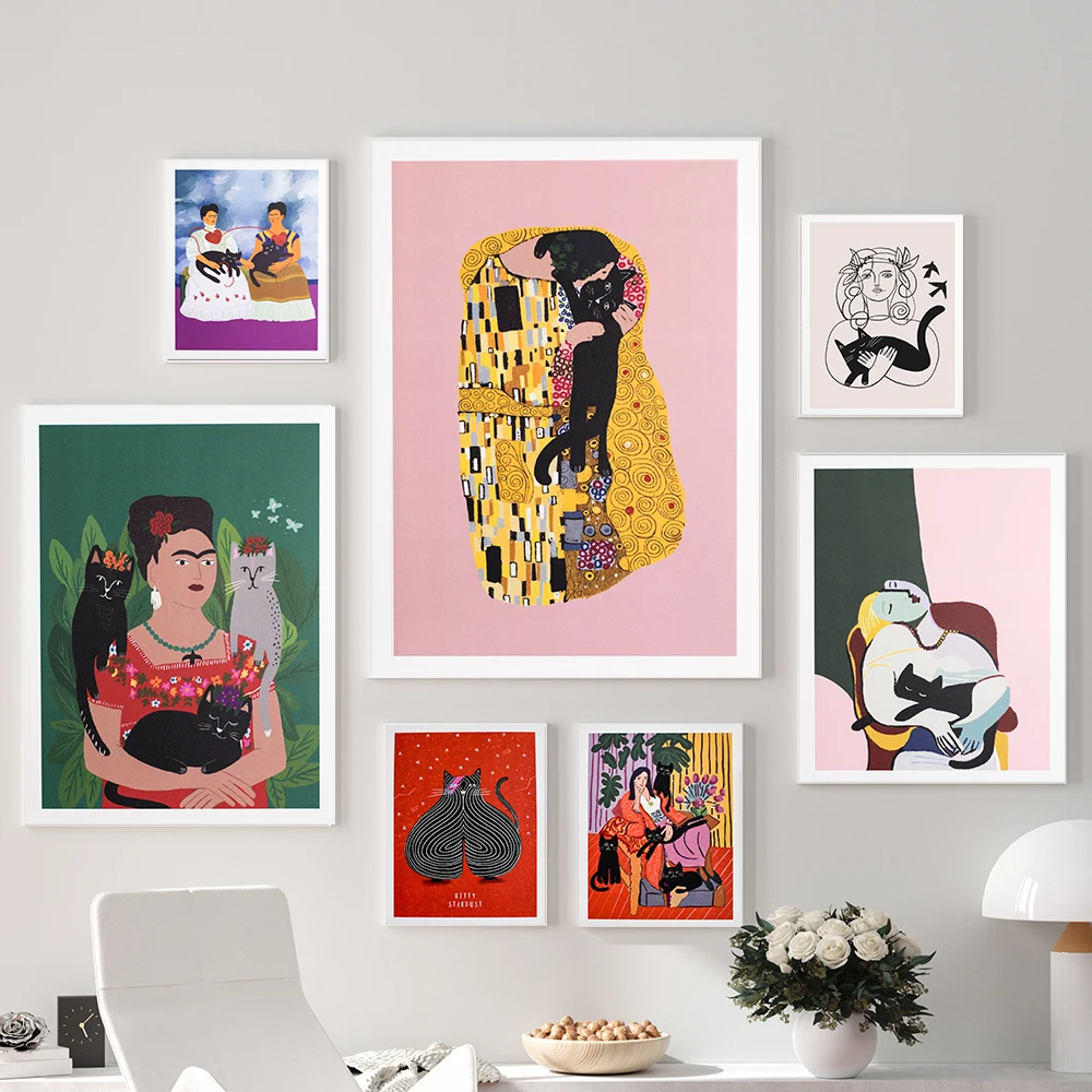 Классический художник Klimt поцелуй кошки Картина на холсте печатный плакат