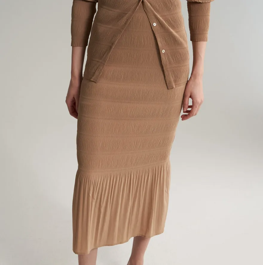 Women Skirt Threaded Pleated Casual Skirt 2019  Autumn New Tricolor Casual Skirt with Screw Shaped Pleat Midi Skirt