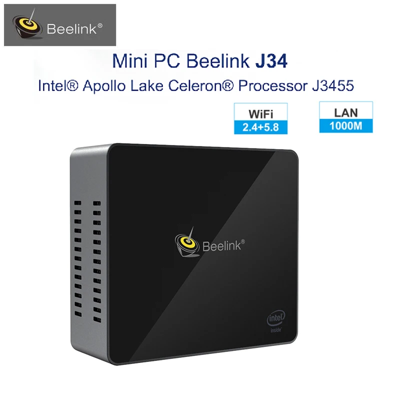 Beelink J34 Intel Apollo Lake Celeron J3455 Мини ПК 8 Гб DDR3L 512 ГБ SSD Intel HD Graphics 500 2,4 ГГц + 5,8 ггц WiFi 1000 Мбит/с USB3.0