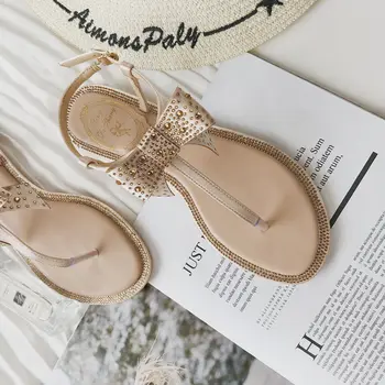 

2020 Women Summer New Pinned Sexy Rhinestone Bow Flat Fashion Wild Party Breathable Comfort Shopping Sandals Casual Shoes