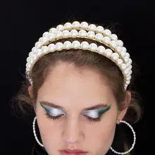 Просто Почувствуйте крупный искусственный жемчуг оголовье для женщин Головные уборы для девушек белая модная резинка для волос Свадебные аксессуары для волос ZA обруч для волос