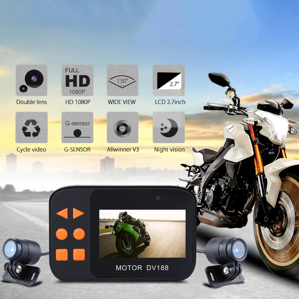 1 Set DV188 Action Camera Motorcycle FHD 1080P DVR Camcorder 2.7 Inch LCD Video Recorder 130° 2 Waterproof Camera Multi-language
