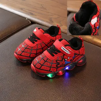 

New Autumn Winter Spiderman Children Shoes With Light Kids Warm Led Shoes Luminous Glowing Sneakers Baby Girls Antiskid Boots