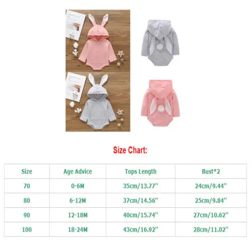 Pudcoco 0-24M Baby Hooded Rompers Infant Baby Kids Boys Girls Jumpsuit Rabbit 3D Ear Fur Ball Clothes One-Piece Outfit