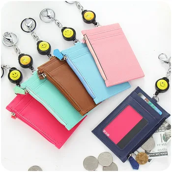 

High Quality Candy Color Shaped Named Card Holder Identity Badge with Badge Reel PU Card Bus ID IC Holders With Key Chain