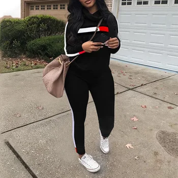 

Women Clothing Set Winter Turtleneck Striped Casual Sweatshirt + Skinny Sweatpants Outfits 2019 Ladies Fashion Two Piece Set D25