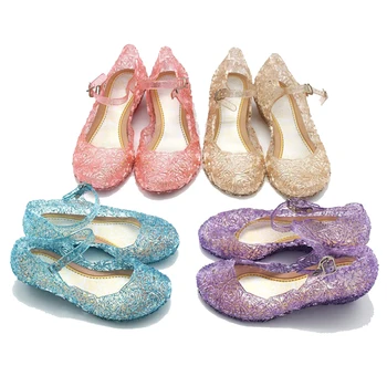 

Kids Girls Princess Crystal Shoes Jelly Sandals Princess Anna Elsa Cosplay Party Dance Shoes