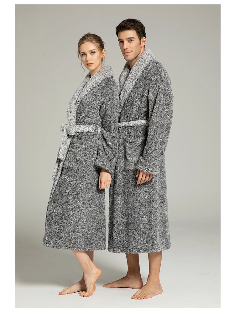 Men and Women Super Thick Winter Nightgown Extra Big Long Fluffy Bathrobe Loungewear Sleepwear