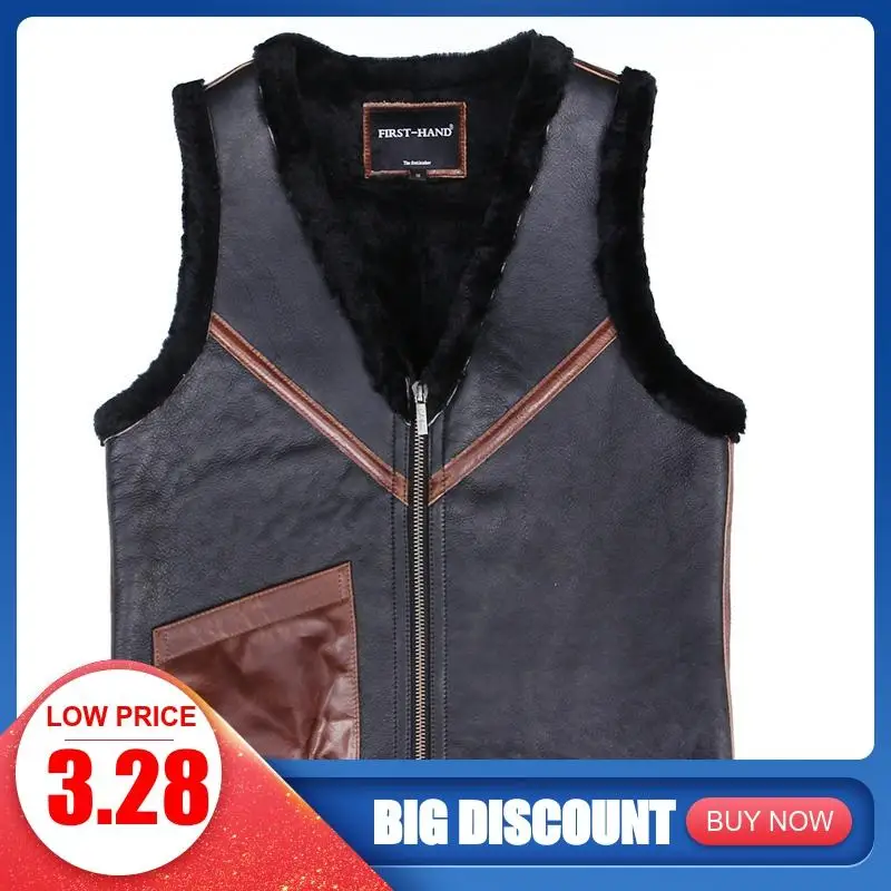 

2020 Black Men Keep Warm Slim Fit Genuine Shearling Vest Plus Size XXXL Autumn Casual Russian Leather Vest