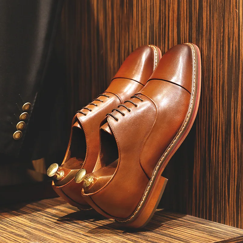 DESAI Men's Genuine Leather Business Dress Shoes Formal Wear Shoes Men Invisible Increase Soft Lining Casual Shoes EU Size 38-45