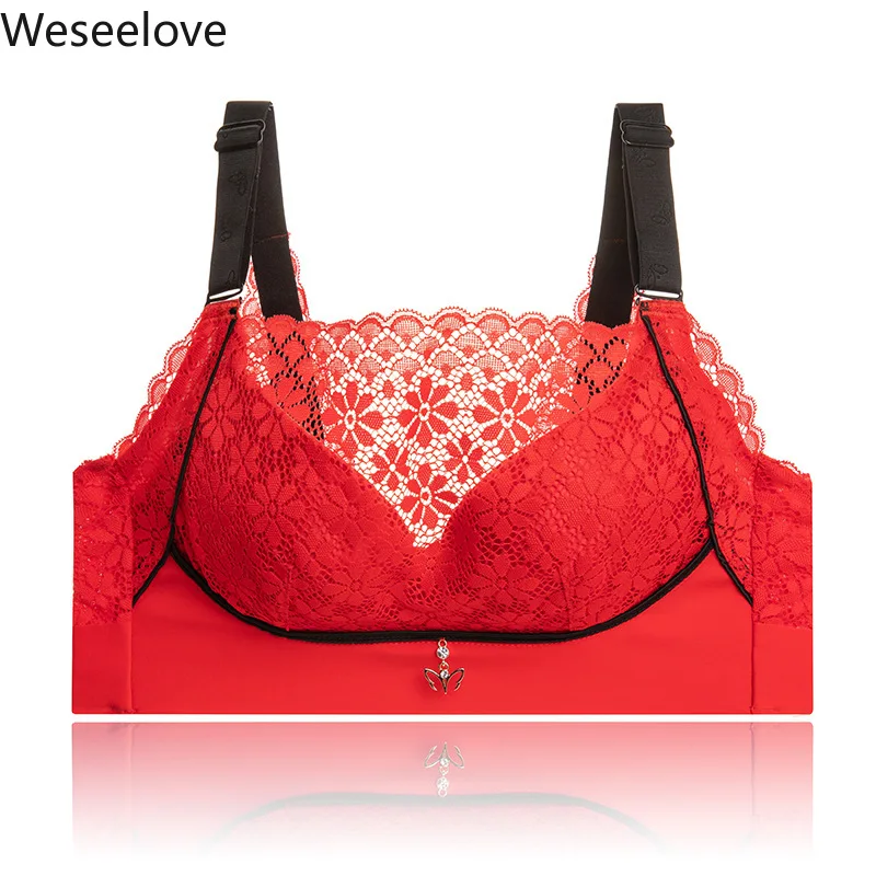 

Weseelove New Bras for Women Sexy Women Lace Bra Underwear Large Sizes Red Color Women Bra Full Push Up Bralette Lingerie X40-3