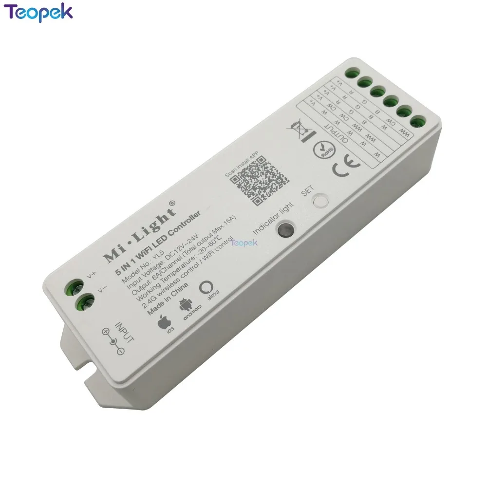 

MiBoxer WL5 5 in 1 WiFi LED Controller for Single Color CCT RGB RGBW RGB+CCT LED Strip Support Amazon Alexa Goolge Voice Control