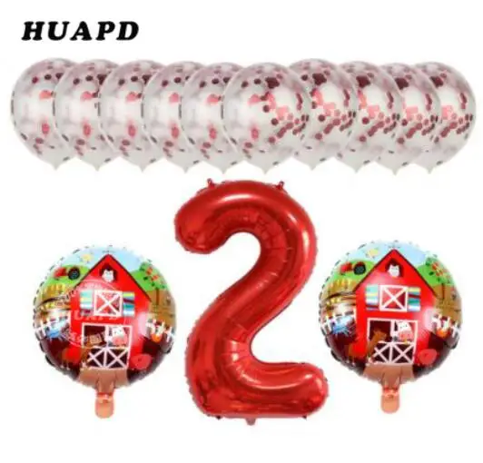 

13pcs 32inch red number farm animal party balloons farm party 12inch confetti baby shower ornament kids toys