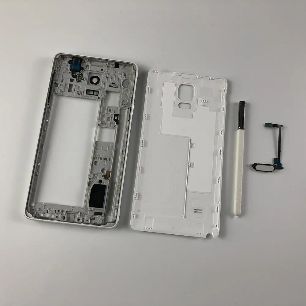 Для samsung Galaxy Note 4 N910 Корпусная пластина средней рамы с ободком+ задняя крышка батареи+ кнопка Home отпечаток пальца+ стилус s-ручка