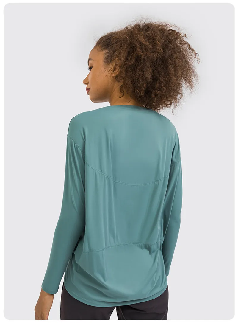 Lulu Fitness Women Long Sleeve Yoga Shirt Female Sport Yoga Top Slim Gym Clothing Solid Color Loose Casual Plus Size Breathable