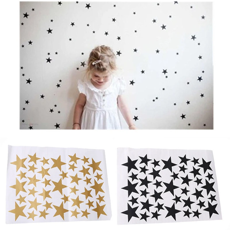 39 Star Gold Silver Black White Stars Pattern PVC DIY Wall Art Decals for Kids Room Decoration Stickers Home Decor | Дом и сад