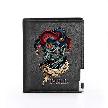 

Personality Clown Printing Black Pu Leather wallet Men Boy Bifold Credit Card Holder Short Purse Male