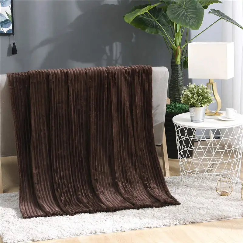 Solid Color Winter Flannel Blanket Soft Warm Fuzzy Faux Fur Mink Throw Artificial Cashmere Bedspread Sofa Cover Blankets - Цвет: Coffee