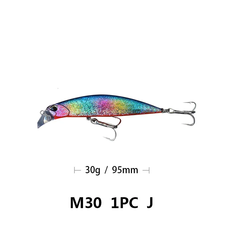 J Приманка для рыбалки Minnow 95 мм/30 г плавающая искусственная жесткая Приманка для окуня воблер, щука тали с тройным крюком - Цвет: J