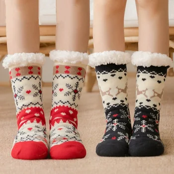 

Christmas Women Socks Autumn Winter Warm Cartoon Pattern Non Slip Silicone Rubber Bottom Lovely Comfortable High Quality Socks