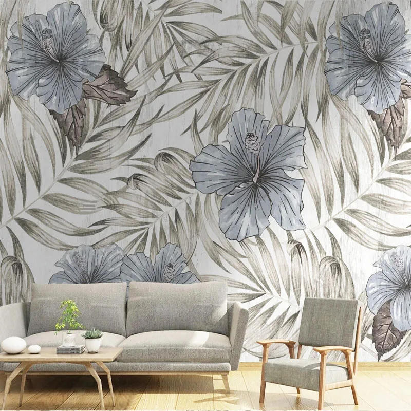 Custom Self-Adhesive Mural Wallpaper 3D Creative Hand Painted Leaf Flower Sticker Retro American Pastoral Background Papel Tapiz retro hand carving luxury top thick leather men belt without buckle cinturon mujer mens leather belts without buckles sp10