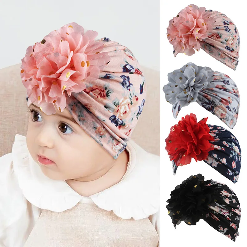 Spring Summer Floral Baby Hats For Newborn Cotton Turban Hat Big Flower Infant Girls Cap Beanie Headwrap | Детская одежда и обувь