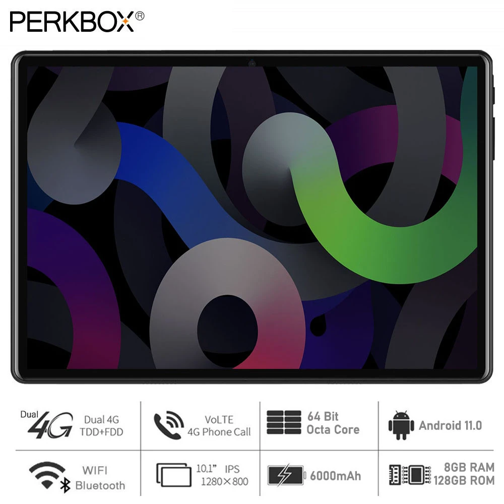 Perkbox T10 Plus 10 Inch Tablet 8GB RAM 128GB ROM Octa Core Android 11.0 OS 1280x800 IPS Dual 4G Network Wifi Tablet PC Type-C best cheap tablet