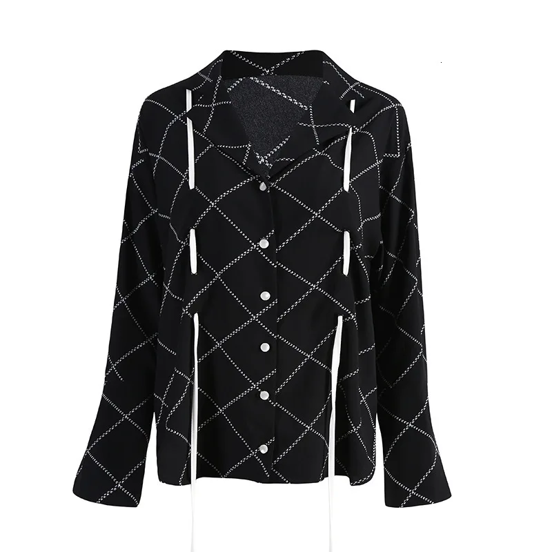 TVVOVVIN Korean Style Women's Autumn Shirt New Wild Cotton Plaid Ladies Blouses and Tops Drawstring Long Sleeve Shirts X916
