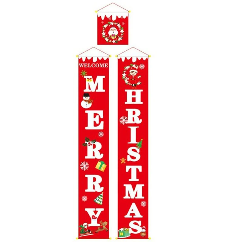 

3pcs Merry Christmas Banner Couplet Door Curtain Cloth Welcome Flag Hanging Ornament LBShipping