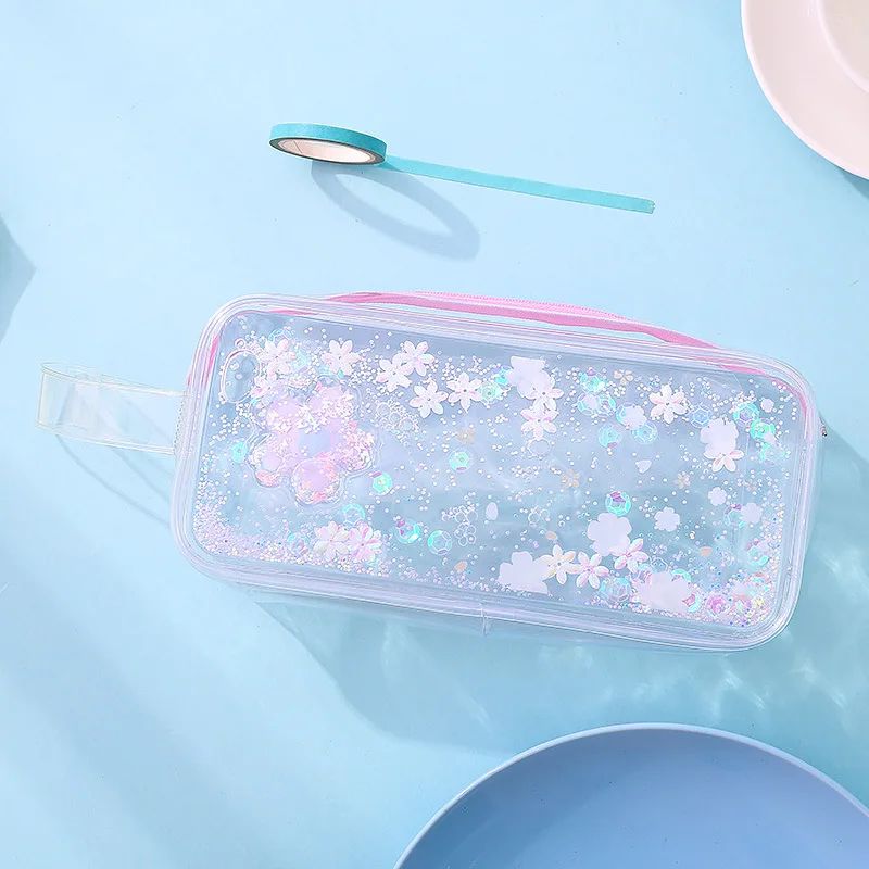 AngelHere Store 1 шт./лот кавайный чехол для карандаша зыбучие пески цветок прозрачная сумка канцелярская сумка канцелярские принадлежности офисные школьные принадлежности - Цвет: 3
