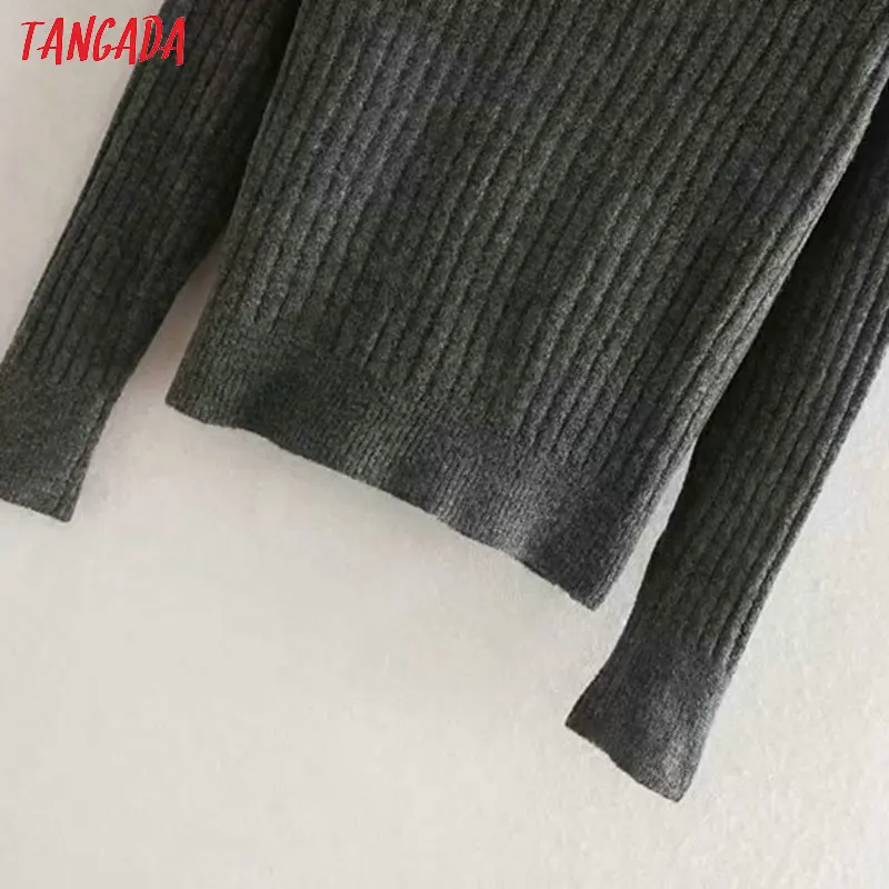 Tangada, женский элегантный полосатый свитер с высоким воротом,, зимний тонкий эластичный свитер с длинным рукавом, серый вязаный Топ 4M112