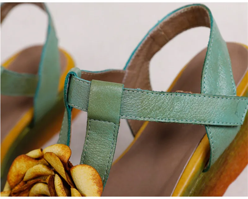 Genuine Leather Hand Painted Women Wedge Sandals Retro Flower Soft Ankle Strap Platform Sandal Retro Summer Lady Shoes High Heel (9)