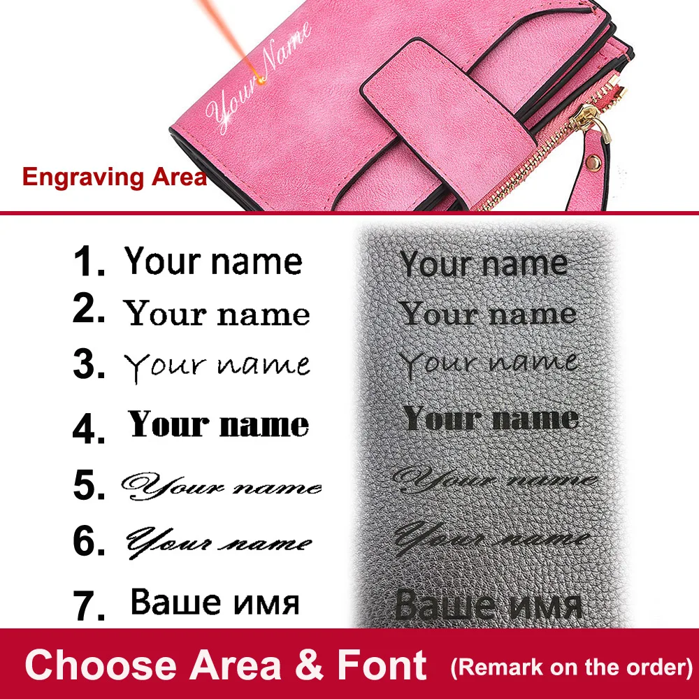 2022 Fashion Women Wallets Free Name Engraving New Small Wallets Zipper PU Leather Quality Female Purse Card Holder Wallet 3