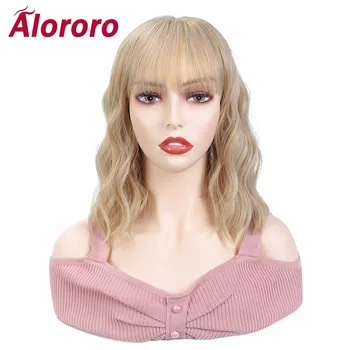 

Alororo Short Synthetic Blonde Wig With Bangs Wavy Wigs For Women Pink Brown Wigs Heat Resistant Pelucas Naturaleses Hair