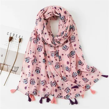 

New style autumn and winter fashion cotton hemp scarf women's tourism sunscreen silk scarf ethnic wind beach owl print shawl