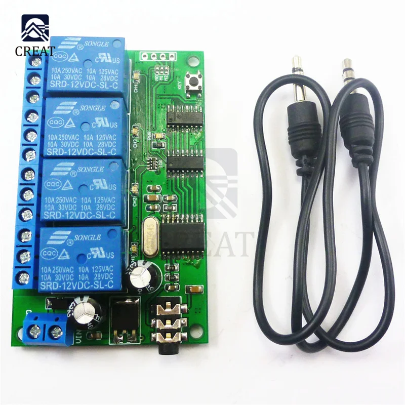 Ad22B04 Relè A 4 Canali Mt8870 Dtmf Decoder Segnale Tono Modulo Relè Telecomando 12V Dc Per Plc Smart Home Con Cavo Da 3.5Mm