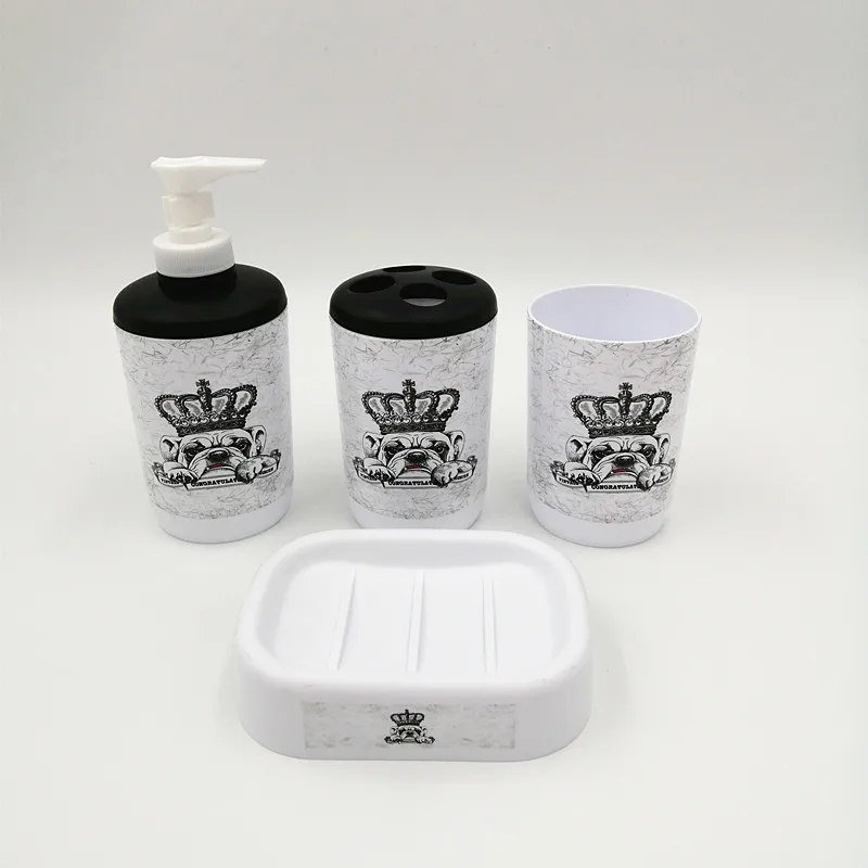 Crown Dog набор для ванной комнаты, 6 шт., диспенсер для мыла, держатель для зубной щетки, мусорное ведро, щетка для унитаза, чашка для полоскания рта, стакан для ванной, для хранения, для дома