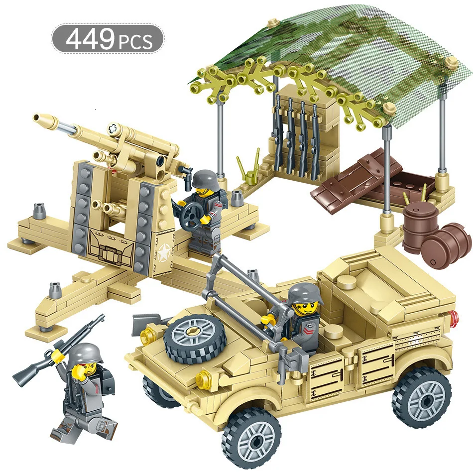  400+Pcs Army Soldiers Weapon Building Blocks Military Camp Trucks Jeeps Car Set Blocks CompatibleTo