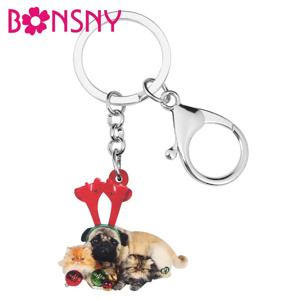 Bonsny акриловые рождественские персидские кошки Мопсы собака мяч брелки для