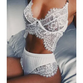 

Lace Sexy Bra Set Push Up Seamless Lingerie Set Women Transparent Bra and High Waist Panties Soft Underwear Set