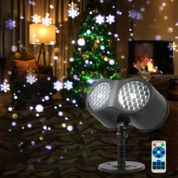Projecteur de flocon de neige rotatif 2 en 1 à LED avec télécommande, lampe de Projection de noël pour intérieur et extérieur 